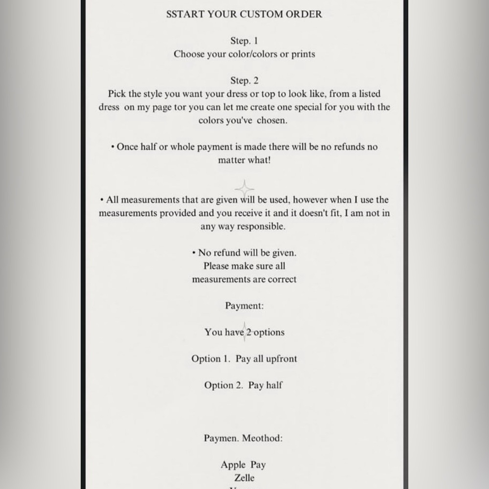 Custom Order Dining Menu - Cream Text Print